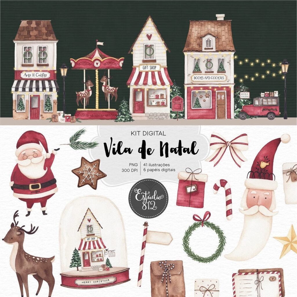 Kit Digital Natal de Jesus – Para colorir – Cliparts em aquarela - Nick  Design