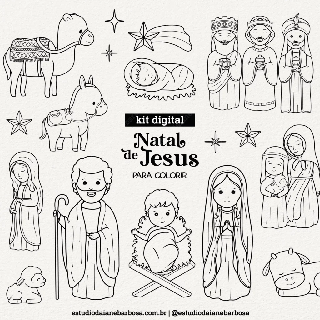 Maria e Jesus Desenhos de Natal para Colorir - Brinquedos de Papel