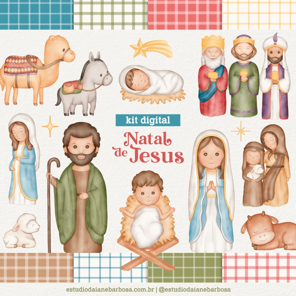 Kit Digital Natal de Jesus – Para colorir – Cliparts em aquarela - Nick  Design