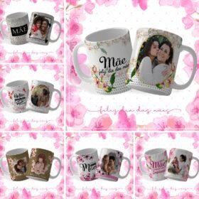 Kit Caneca Floral Foto - Dia das Mães