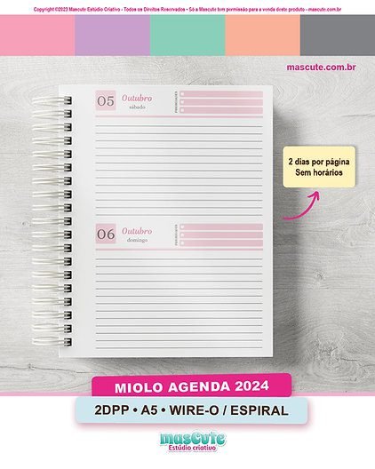 MINI AGENDA A6 DATADA 2024 2 DIAS SEM HORARIOS