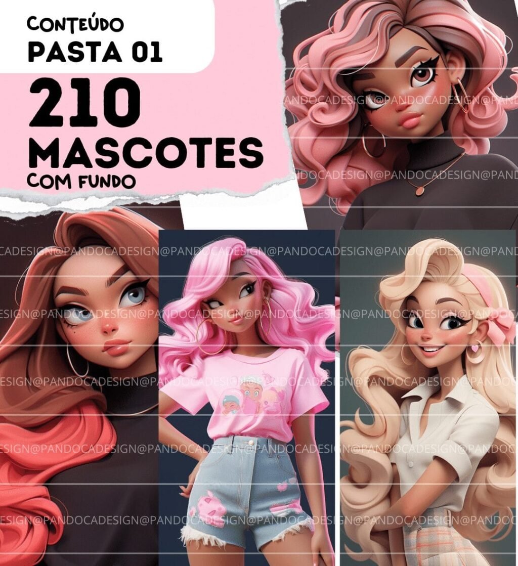Kit Digital Mascotes 3D Rosa - Imagem 6