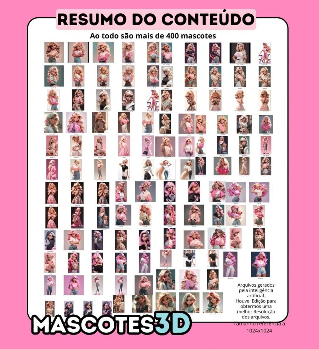 Kit Digital Mascotes 3D Rosa - Imagem 8