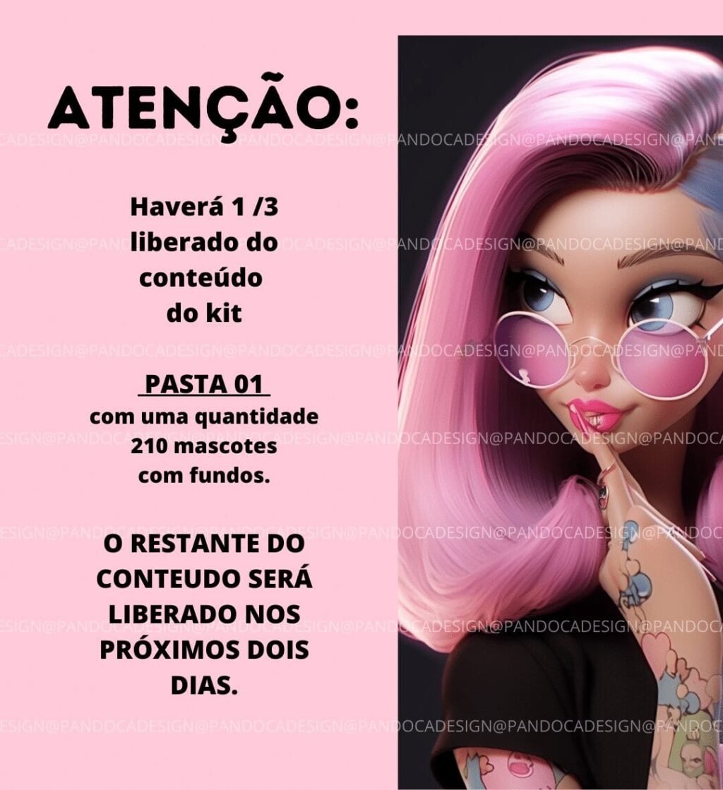 Kit Digital Mascotes 3D Rosa - Imagem 5