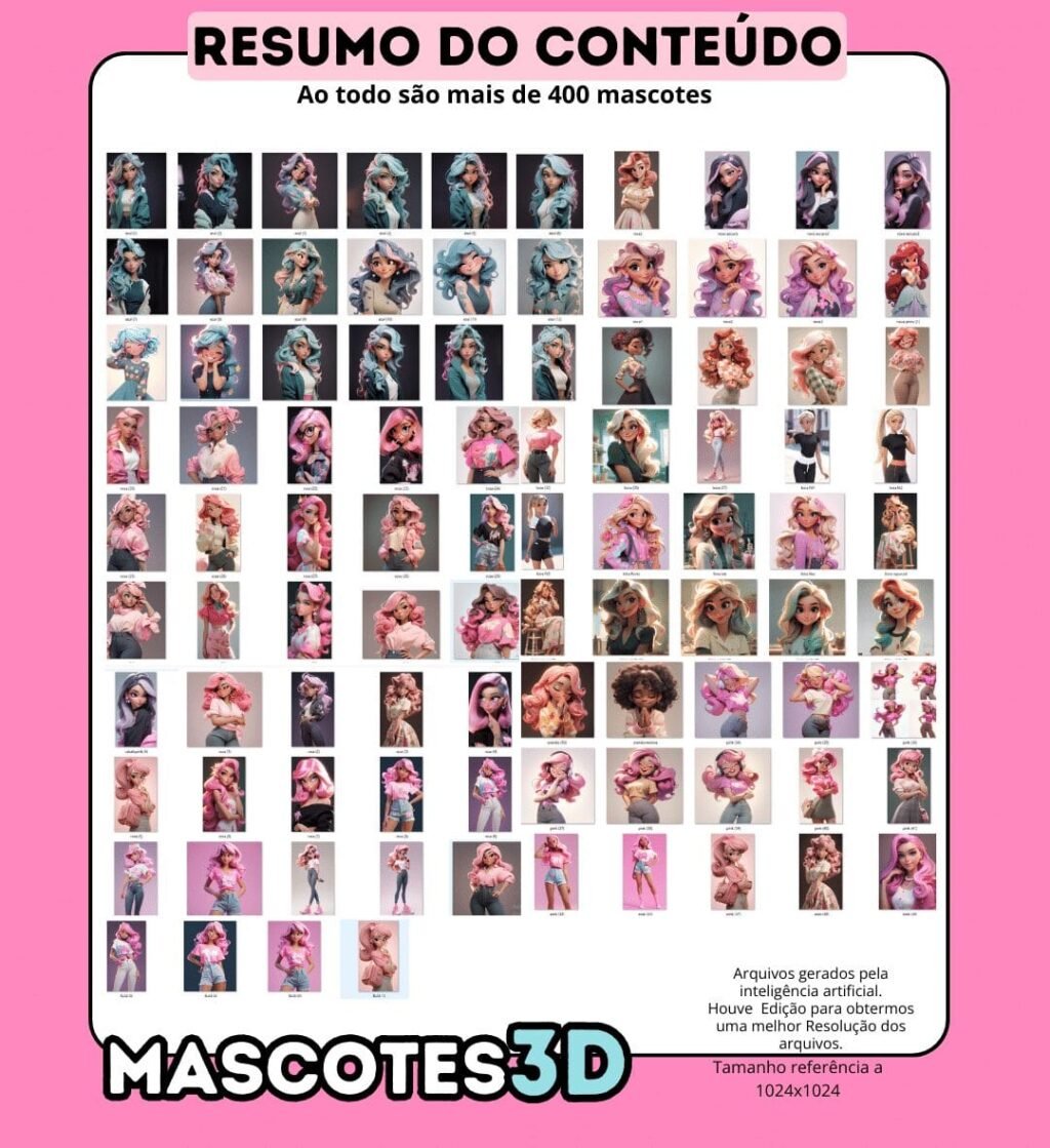 Kit Digital Mascotes 3D Rosa - Imagem 9
