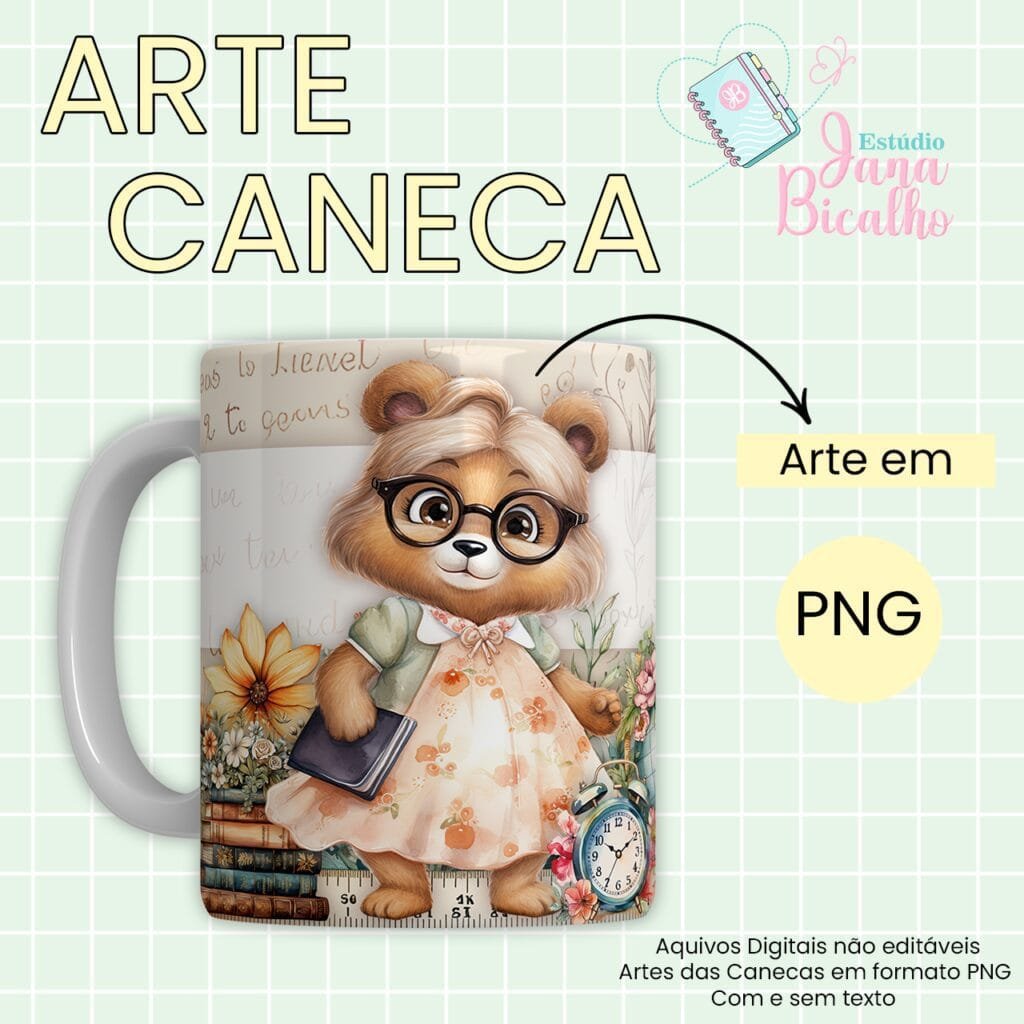 Estampas Canecas Ursinhos Vintage Professores - Imagem 8