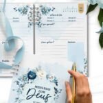 Combo Devocional Leitura da Bíblia 365 dias Católica Evangélica Leitura Livre Floral Azul