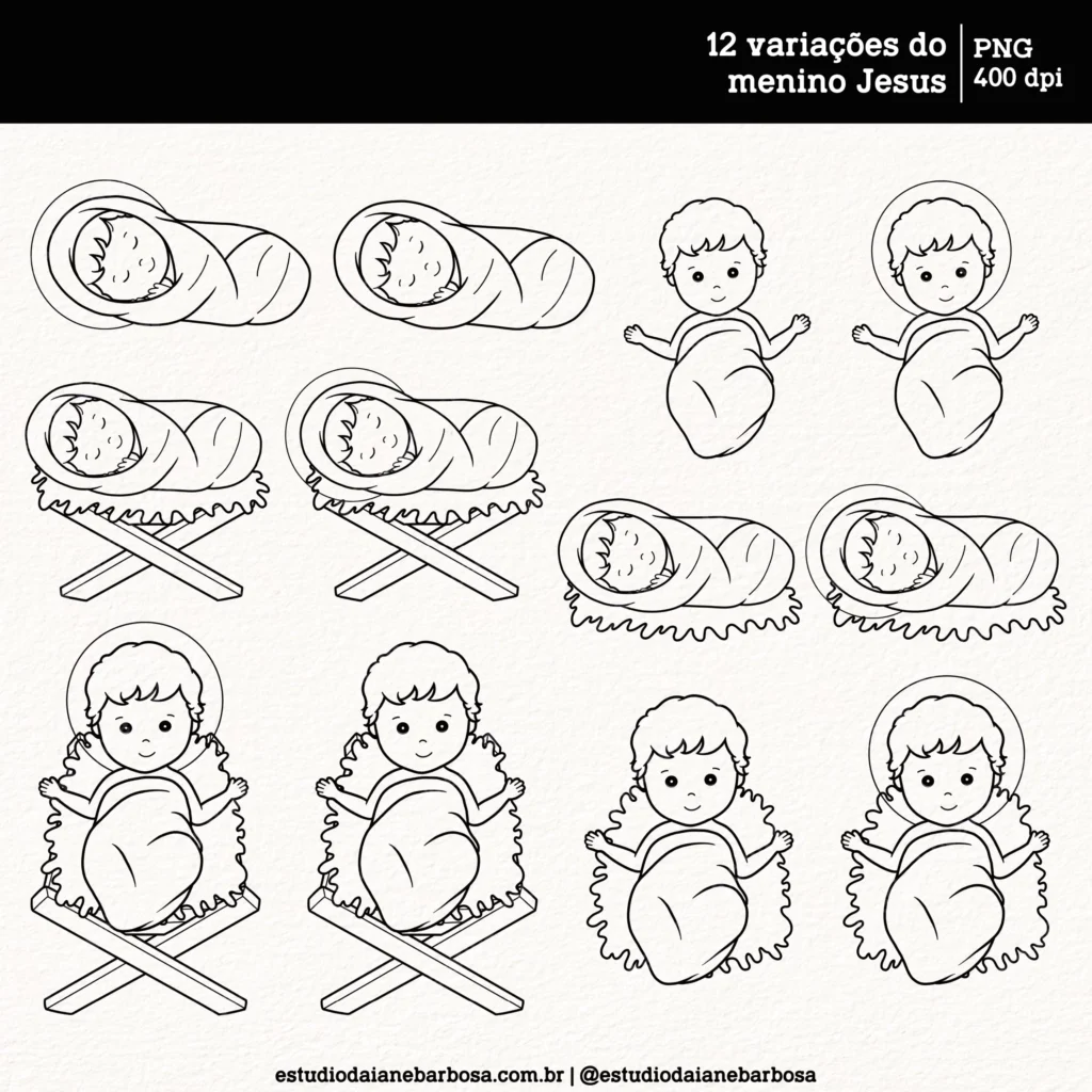 Kit Digital Natal de Jesus – Para colorir – Cliparts em aquarela - Imagem 7