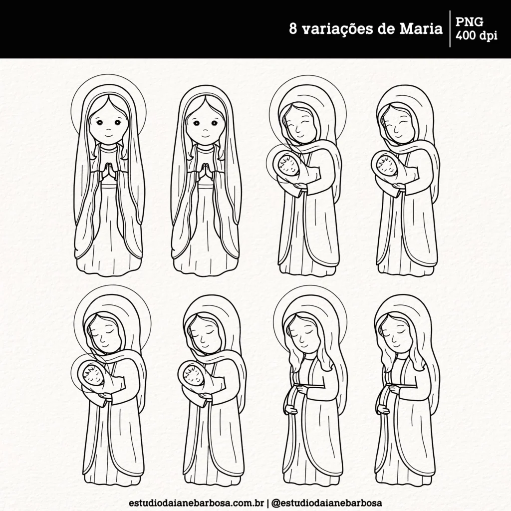 Kit Digital Natal de Jesus – Para colorir – Cliparts em aquarela - Imagem 6