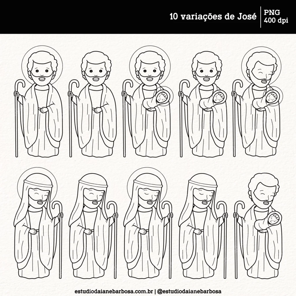 Kit Digital Natal de Jesus – Para colorir – Cliparts em aquarela - Imagem 5