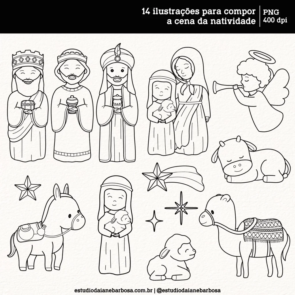 Kit Digital Natal de Jesus – Para colorir – Cliparts em aquarela - Imagem 4