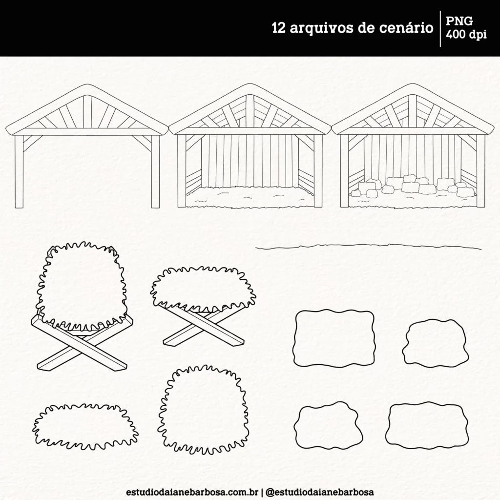 Kit Digital Natal de Jesus – Para colorir – Cliparts em aquarela - Imagem 3