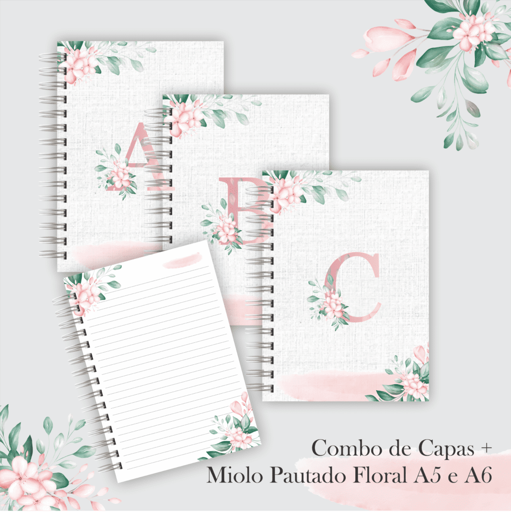 Combo de Capas Florais Alfabeto Fundo Claro (Marta Iuki) - Imagem 1