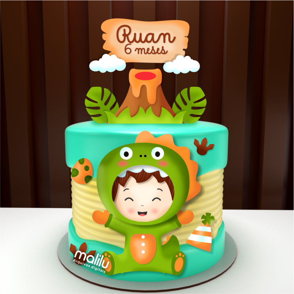 Dinossauro Baby Topo de Bolo - Dinossauro Baby - Arquivo Silhouette Studio - Imagem 1