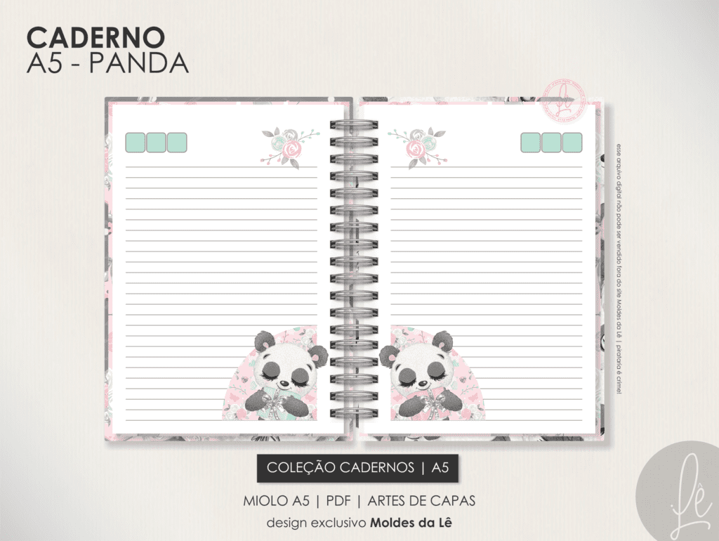 Caderno Pautado A5 - Panda (Moldes da Lê) - Imagem 2