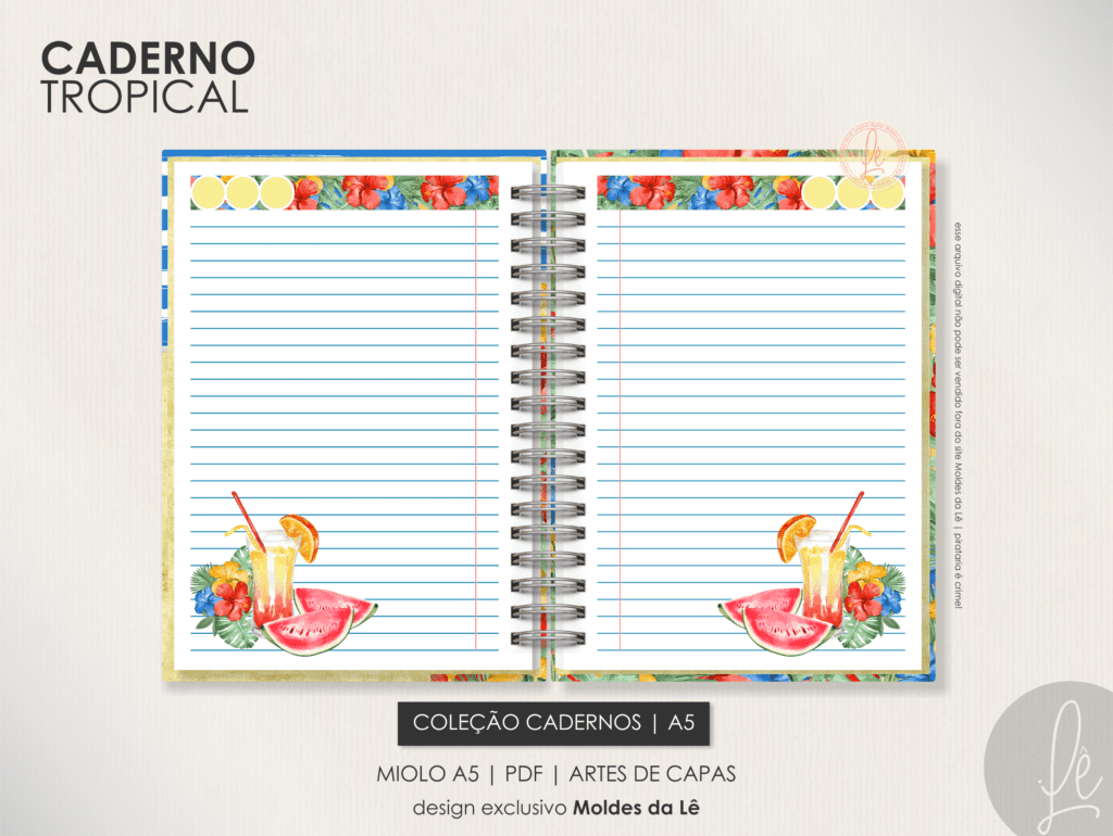 Caderno Pautado A5 - Tropical (Moldes da Lê) - Imagem 2