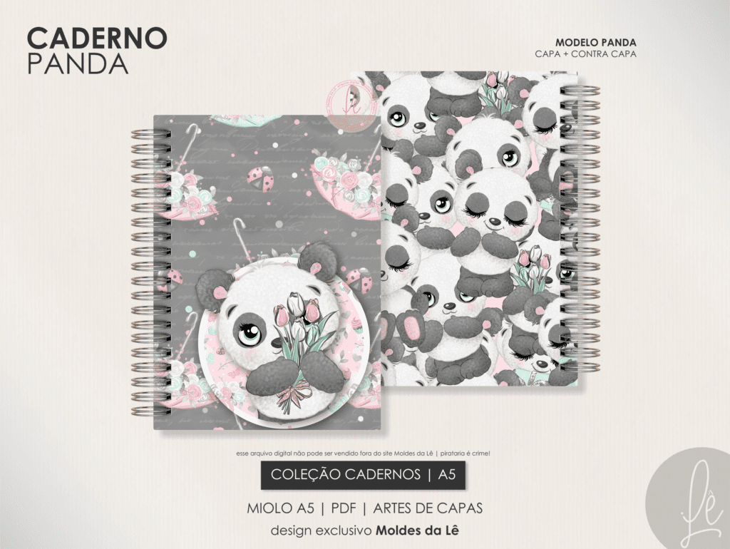 Caderno Pautado A5 - Panda (Moldes da Lê) - Imagem 1