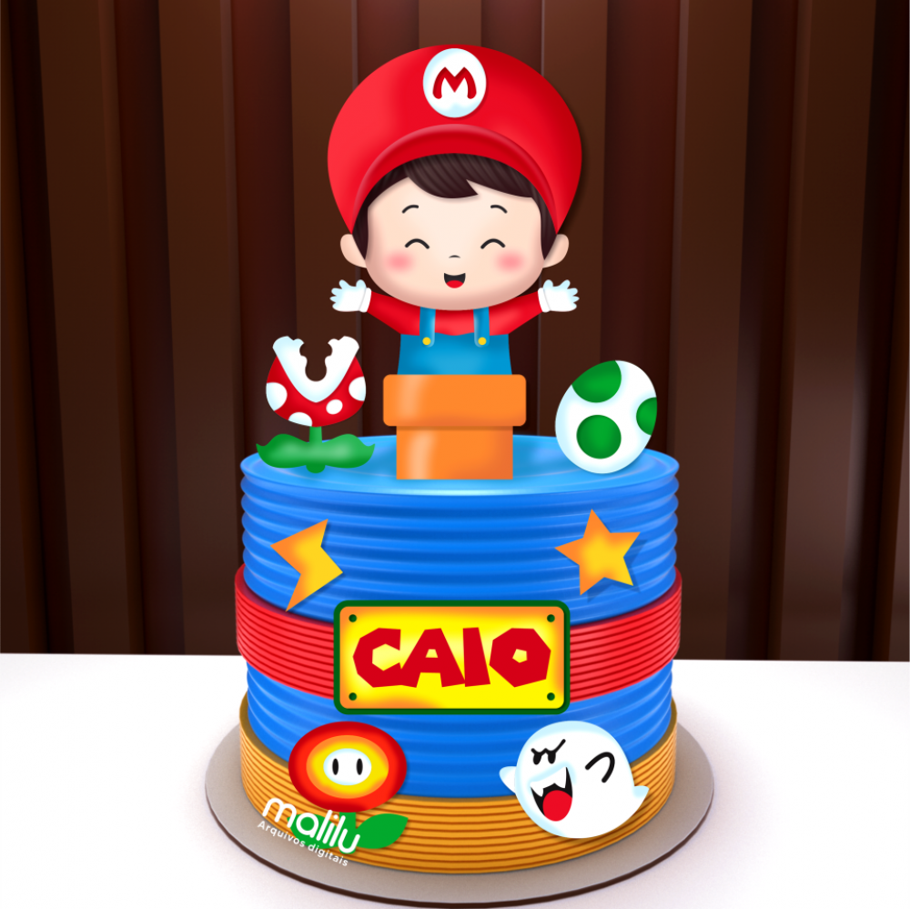 Topo de Bolo - Super Mario Bros Baby - Arquivo Silhouette Studio - Imagem 1