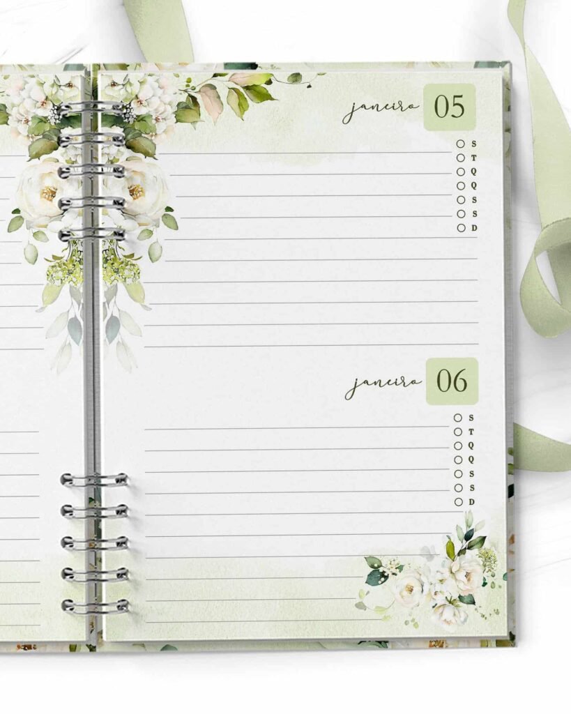 Agenda 2DPP PERMANENTE - Floral Rosas Brancas (Bicho Papel) - Imagem 1