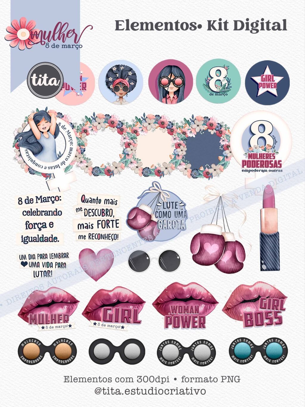 Mulher 8 de Março - Combo Ilustrações e Papéis (Tita) - Imagem 12
