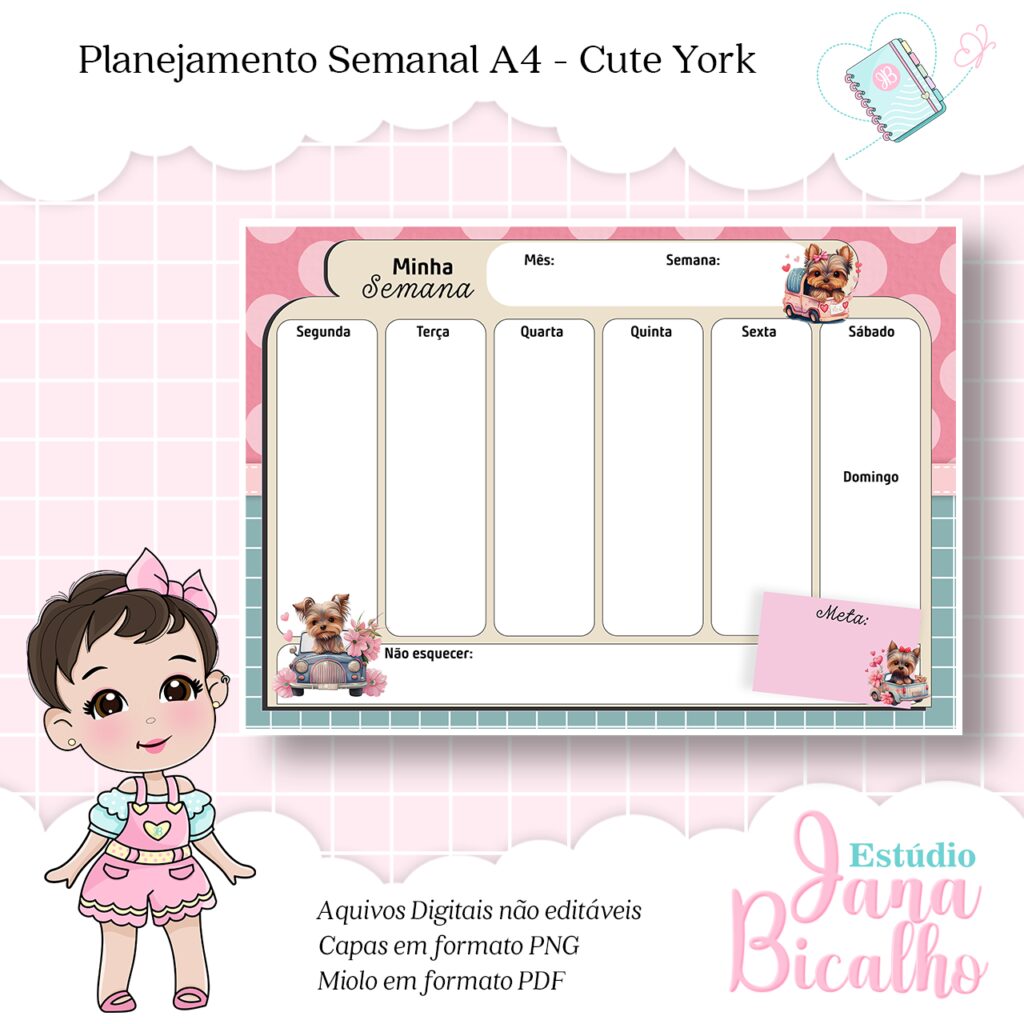 Planejamento Semanal A4-Coleção - Cute York (Jana Bicalho) - Imagem 1