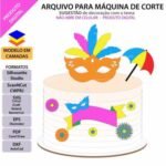 Topo de Bolo - Carnaval Máscara Flores - Arquivo Silhouette Studio