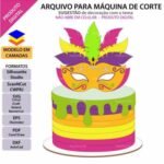 Topo de Bolo - Carnaval Máscara Penas - Arquivo Silhouette Studio