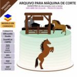 Topo de Bolo - Cavalos Fazenda - Arquivo Silhouette Studio
