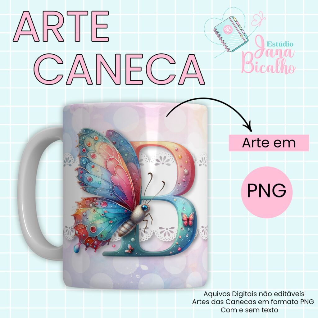 COMBO – Arte Caneca Alfabeto Butterfly (Jana Bicalho) - Imagem 3