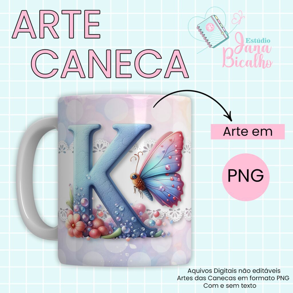 COMBO – Arte Caneca Alfabeto Butterfly (Jana Bicalho) - Imagem 12