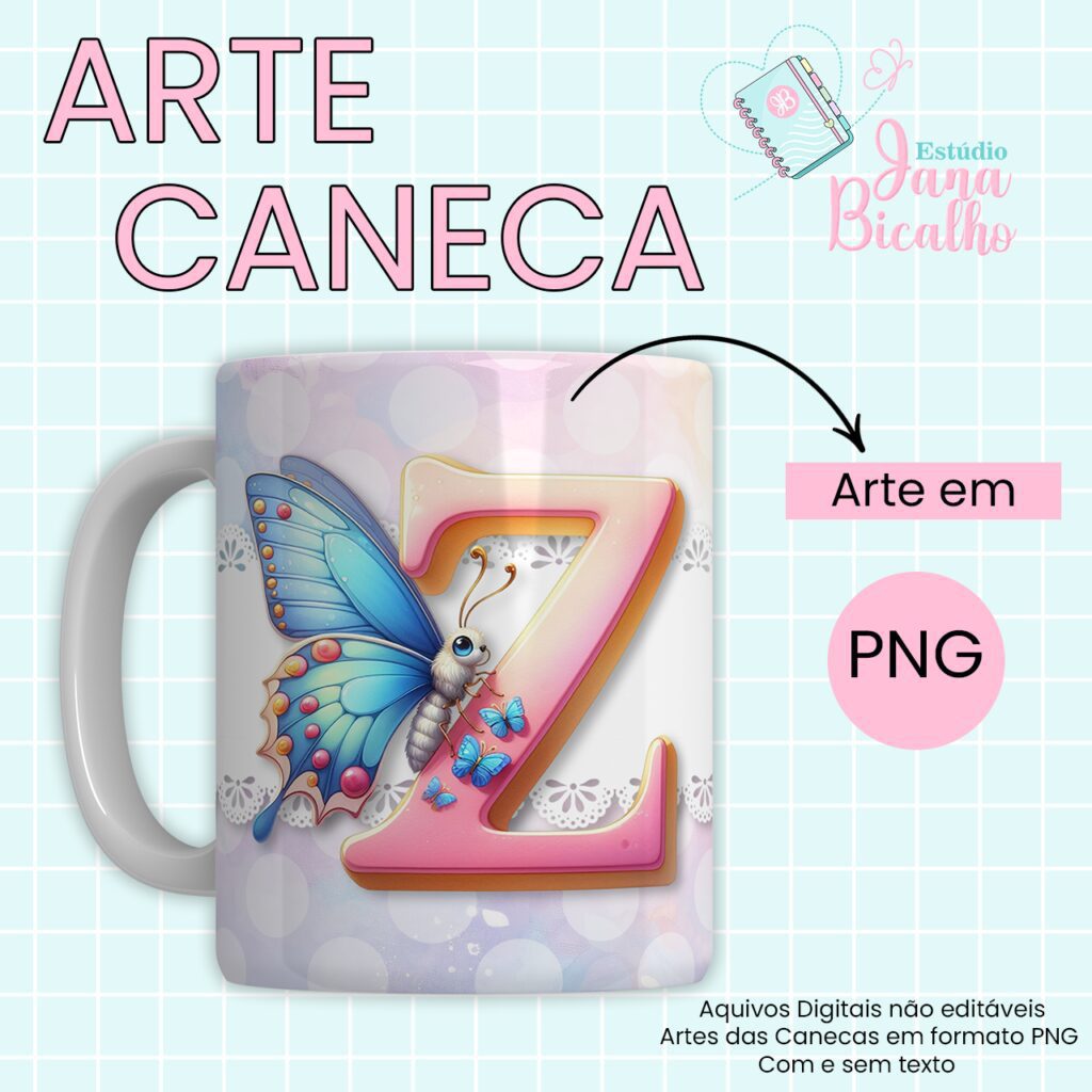 COMBO – Arte Caneca Alfabeto Butterfly (Jana Bicalho) - Imagem 27