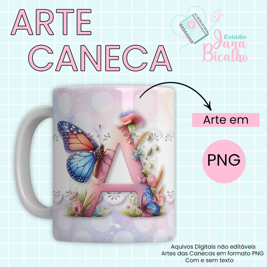 COMBO – Arte Caneca Alfabeto Butterfly (Jana Bicalho) - Imagem 1