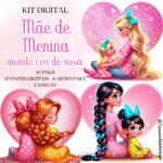 Mãe de Menina, Mundo Cor de Rosa - Kit Digital | Canecas (Caramelo)
