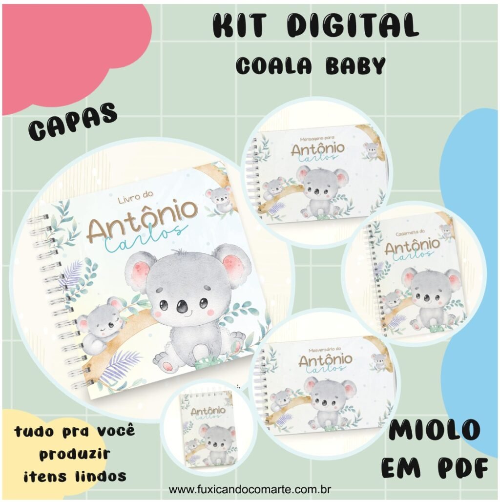 Kit Coala Baby Aquarela – Menino e Menina (Fuxicando Arte) - Imagem 2