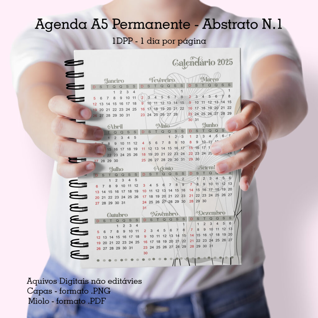 Agenda A5 Abstrato N1 - Permanente | Datada 2025 1DPP - 4 Miolos Com Hora e Sem Hora (Cute Corte) - Imagem 7