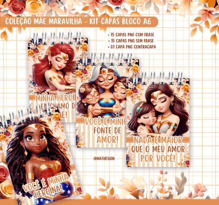 Kit Capas para Bloco A6 Mãe Maravilha (Nath) - Imagem 1