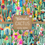 Kit Digital – Cactus Aquarela