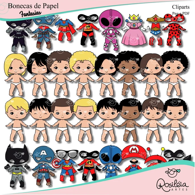 RA_Fantasias TR_PNGePDF Bonecos de Papel Fantasias (Troca Roupa) - Kit Digital - Imagem 1