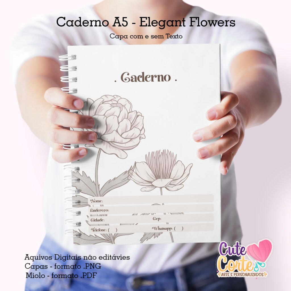 Caderno Pautado A5 – ELEGANT FLOWERS (Cute Corte) - Imagem 3