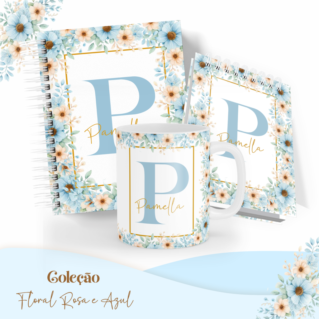COMBO Floral Alfabeto Rosa e Azul – 5 Modelos (Pamella) - Imagem 5