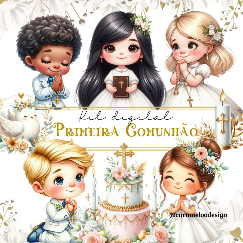 Pacote Digital Primeira Comunhão Primeira Comunhão - Kit Digital (Caramelo) - Imagem 1