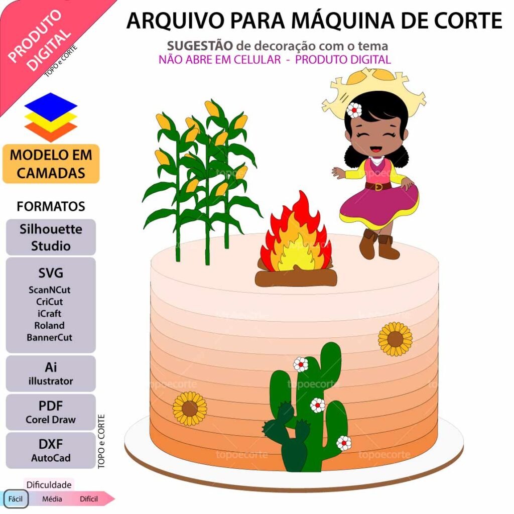 Festa Junina Menina Dançando - Topo de Bolo - Imagem 1