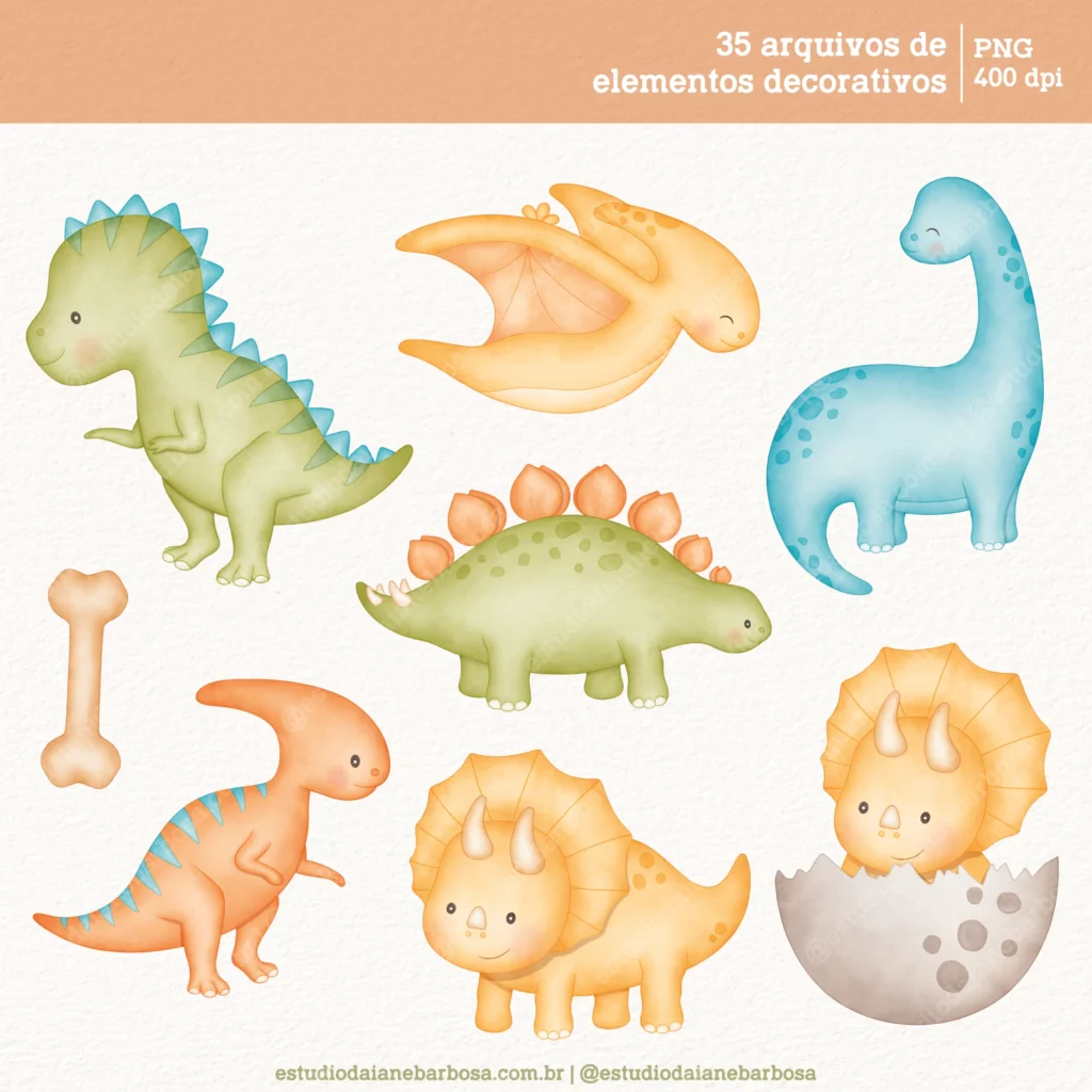 Dinossauros Aquarela - Kit Digital - Imagem 7