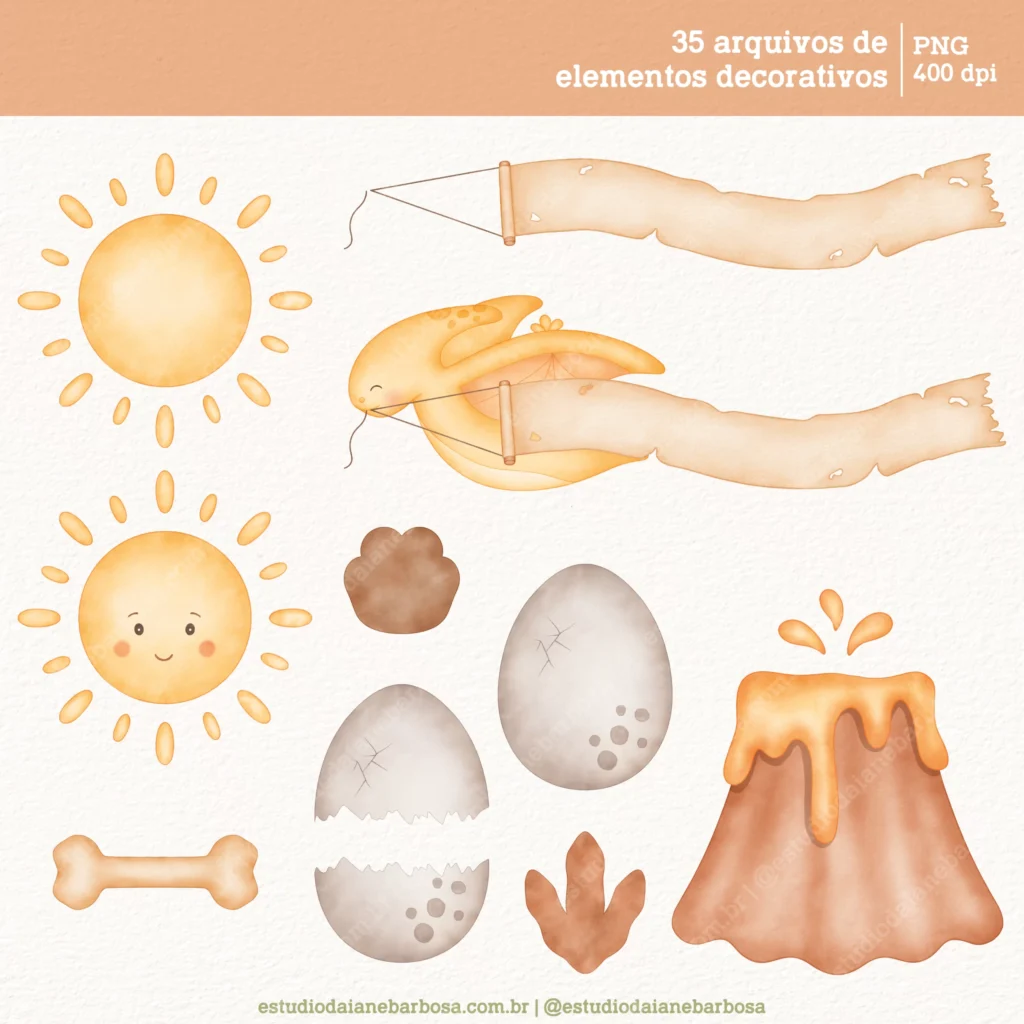 Dinossauros Aquarela - Kit Digital - Imagem 5