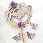 Molde Combo Topo Hexagonal Parabéns Floral - DXF e SVG (Abelha de Papel)