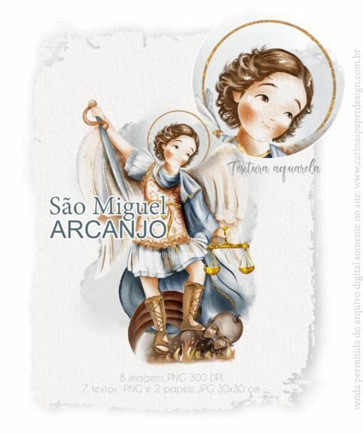 Kit Digital Ilustração São Miguel | Santinhos (Carinas Paper) - Imagem 1