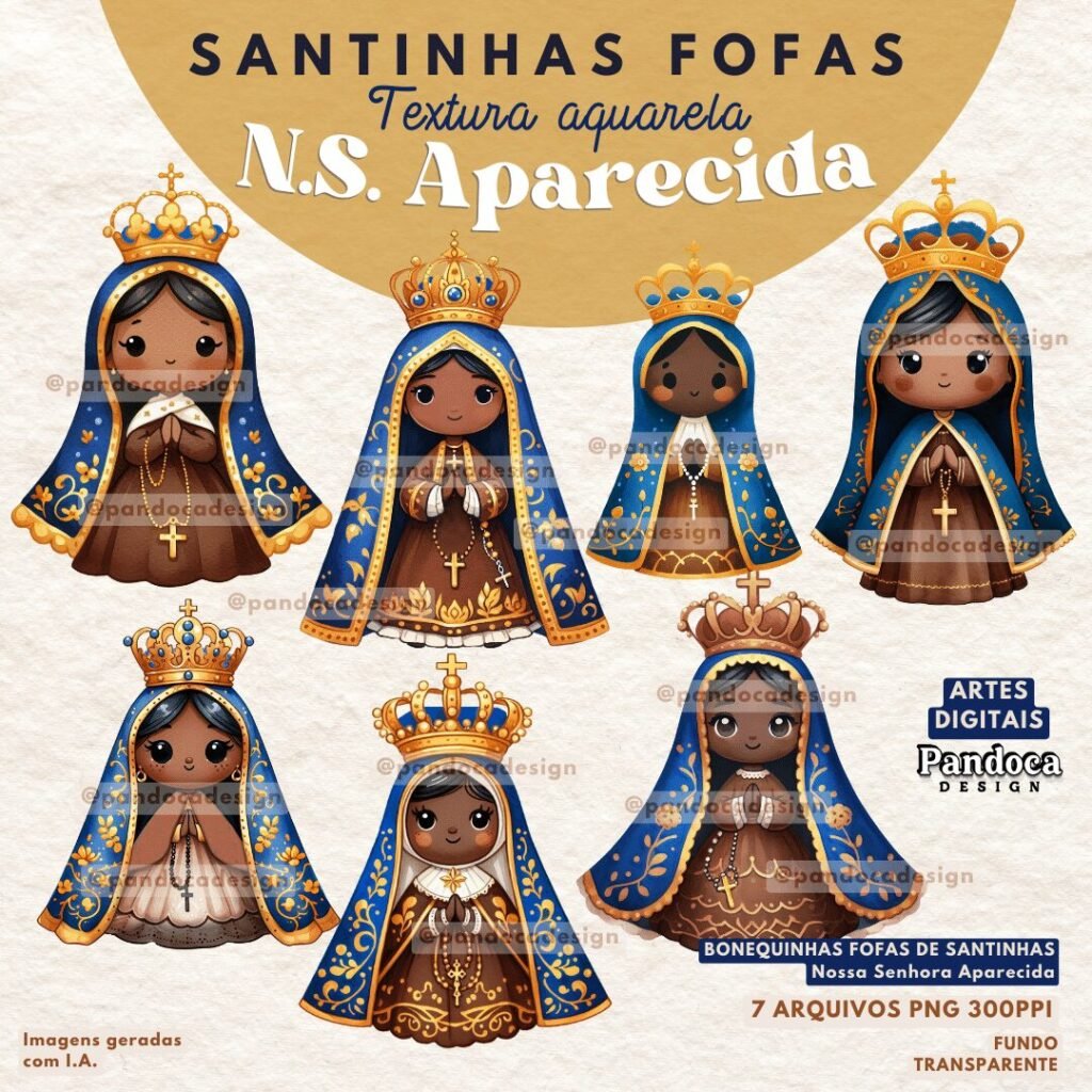 Bonequinhas Aquarela Nossa Senhora Aparecida - Kit Digital (Pandoca) - Imagem 3