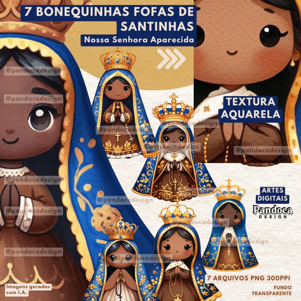 Bonequinhas Aquarela Nossa Senhora Aparecida - Kit Digital (Pandoca) - Imagem 2