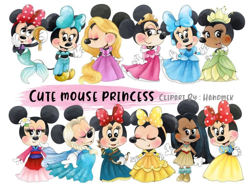 ClipArts - Cute Mouse Princesas - Kit Digital - Imagem 1