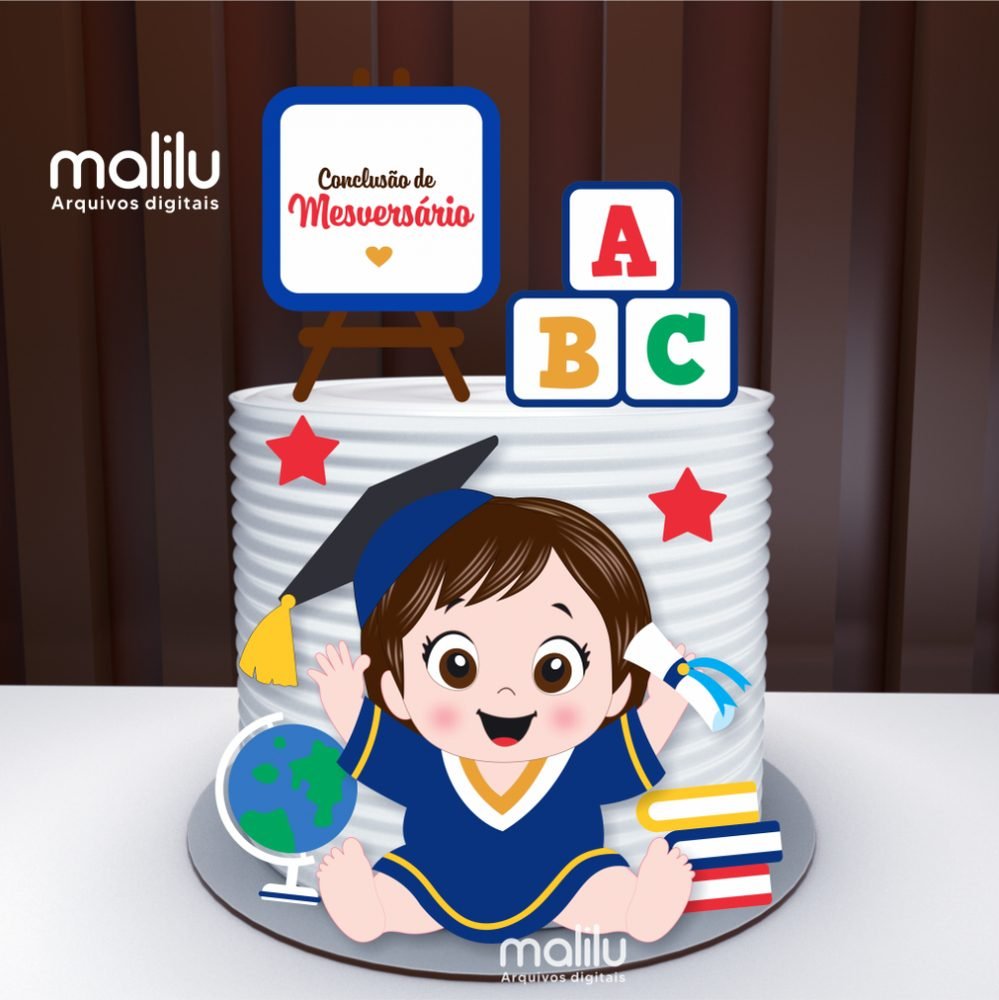 Topo de Bolo Mêsversário Menina MALILU ABC Mêsversário Menina - Topo de Bolo - Imagem 1